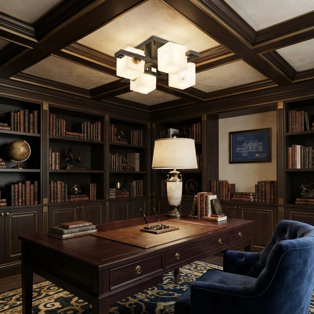 Modern Multi-Head Square Ceiling Light in Executive Office Interior
