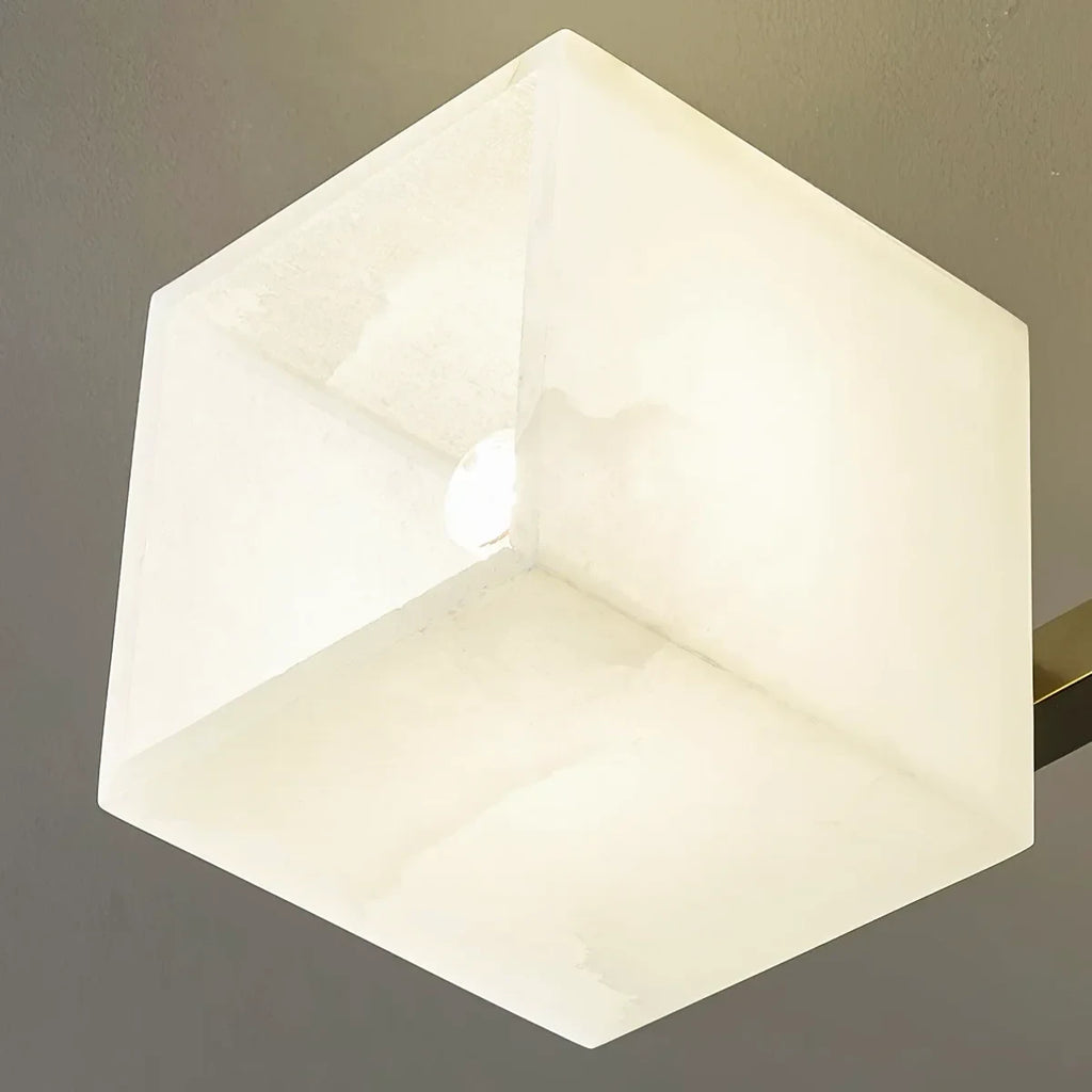 Close Up View of Square Alabaster Shade Natural Vein Texture and Warm Glow Details