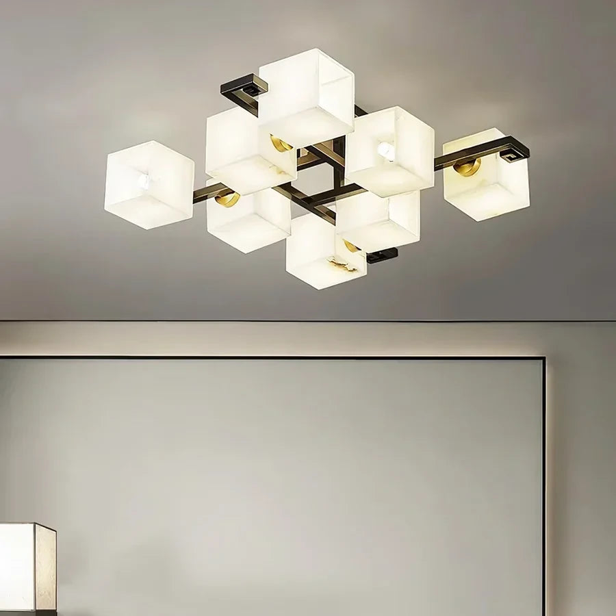 Modern Alabaster Flush Mount Light in Minimalist Bedroom Decor