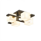 Modern Multi-Head Square Alabaster Ceiling Light Off State Studio Display on White Background