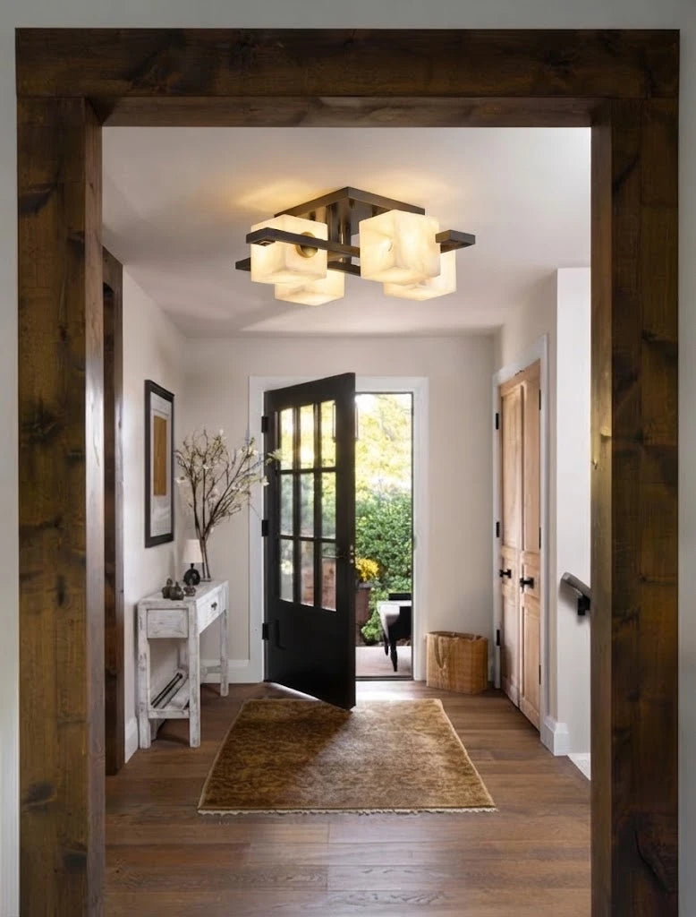 Modern Multi-Head Square Ceiling Light in Luxury Entryway Foyer