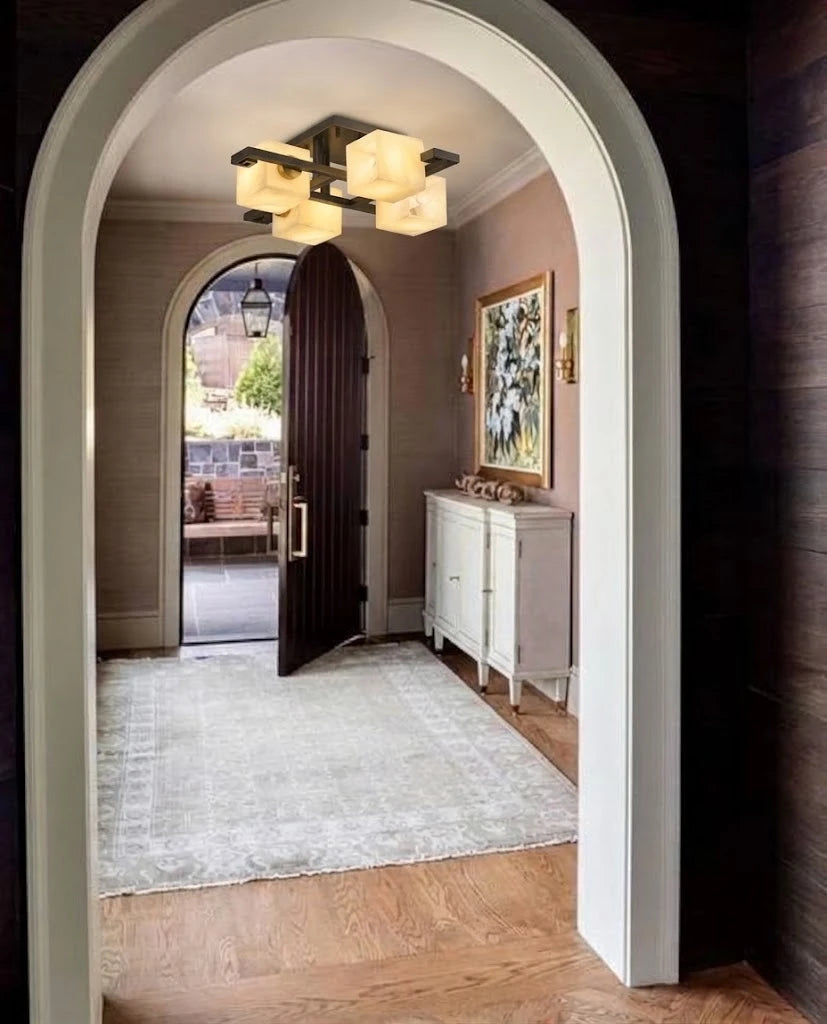 Modern Multi-Head Alabaster Ceiling Light in Sophisticated Foyer Interior