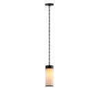 Modern Black Frame Alabaster Cylinder Pendant Light with Black Hardware on Pure White Background