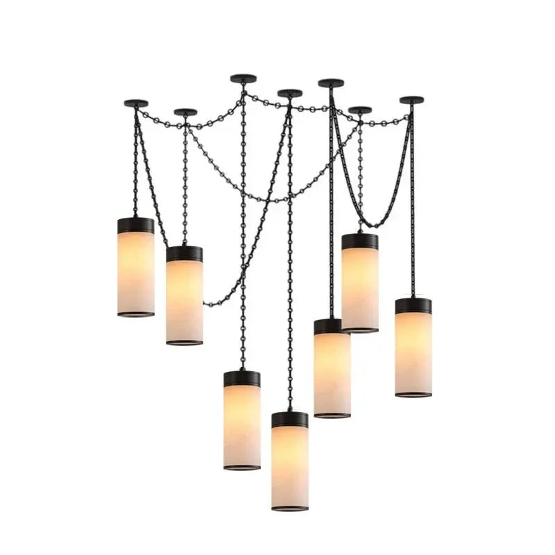 Modern Multi-Light Spider Alabaster Cylinder Chandelier Studio Shot