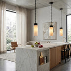 Modern Black Frame Alabaster Pendant Light Near Window Light