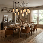 Modern Multi-Light Alabaster Cylinder Chandelier in Formal Dining Room
