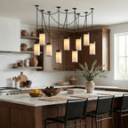 Modern Black Frame Multi-Light Alabaster Chandelier in Open Kitchen