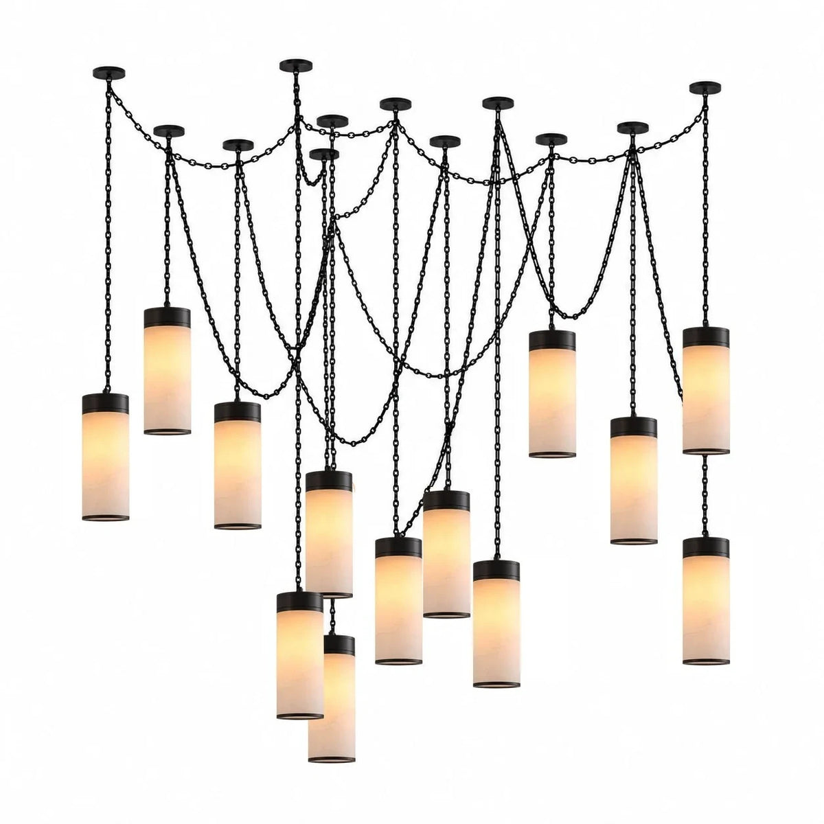 Modern Multi-Light Alabaster Cylinder Art Chandelier Display