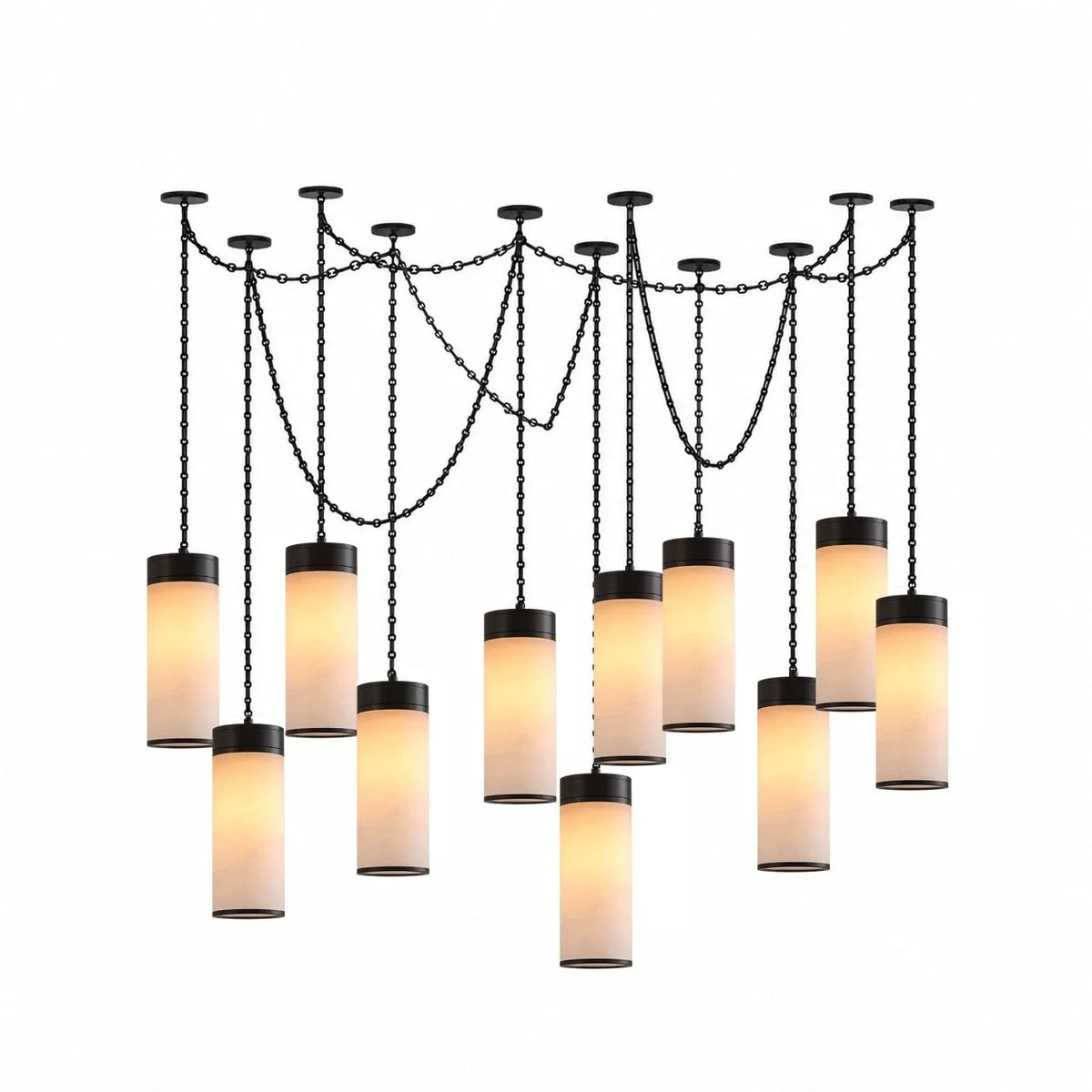 Modern Extra Large Alabaster Cylinder Art Chandelier Studio Shot