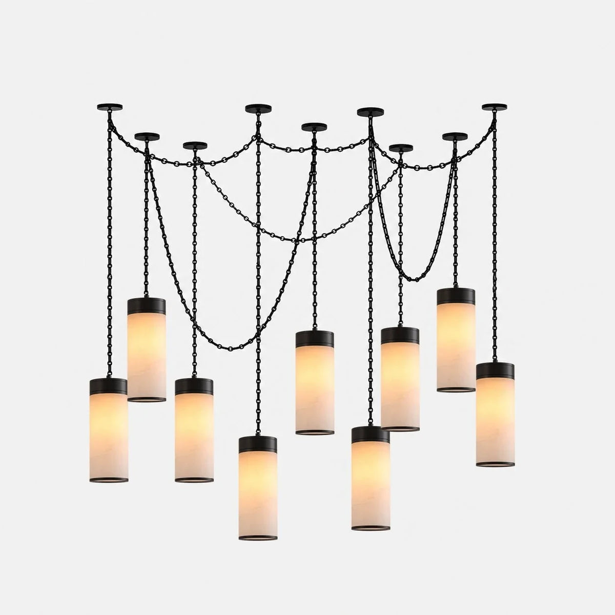Modern Large Spider Alabaster Cylinder Chandelier Studio Display