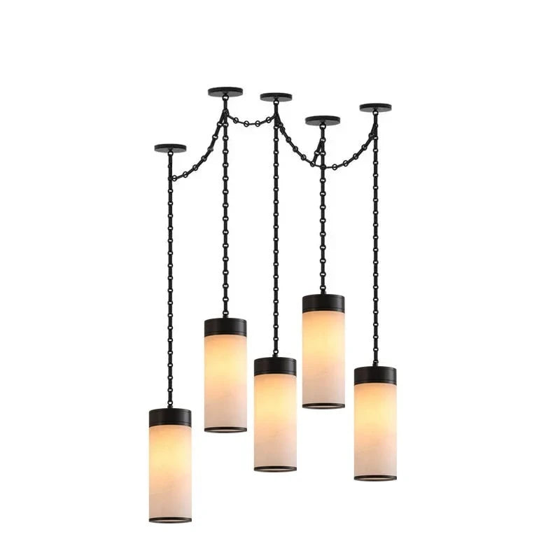Modern 5-Light Alabaster Cylinder Chandelier Studio Shot