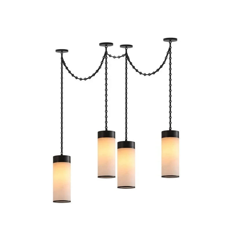 Modern 4-Light Spider Alabaster Cylinder Chandelier Studio Display