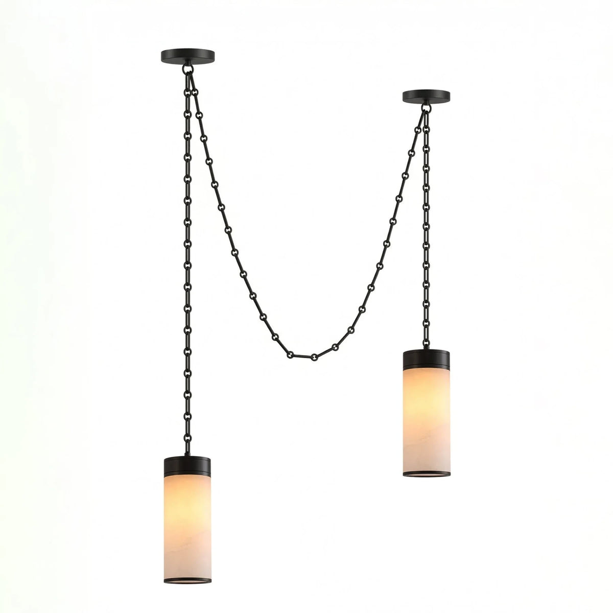 Modern 2-Light Alabaster Cylinder Pendant Light Studio Shot