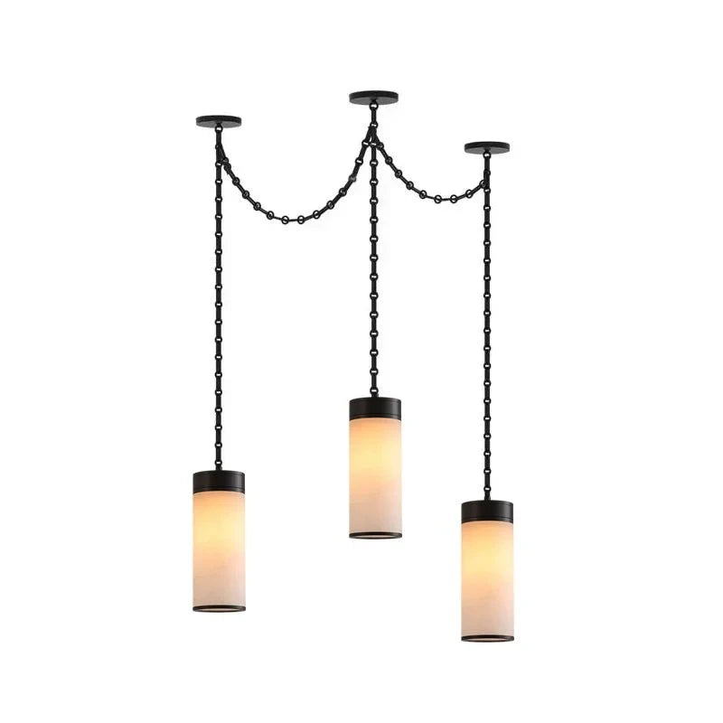 Modern 3-Light Alabaster Cylinder Chandelier Studio Display