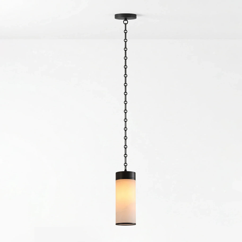Modern Single Pendant Alabaster Cylinder Light Studio Display