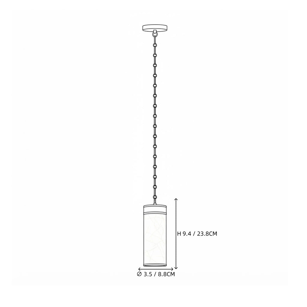 Modern Single Pendant Alabaster Cylinder Light Line Art Dimension Diagram