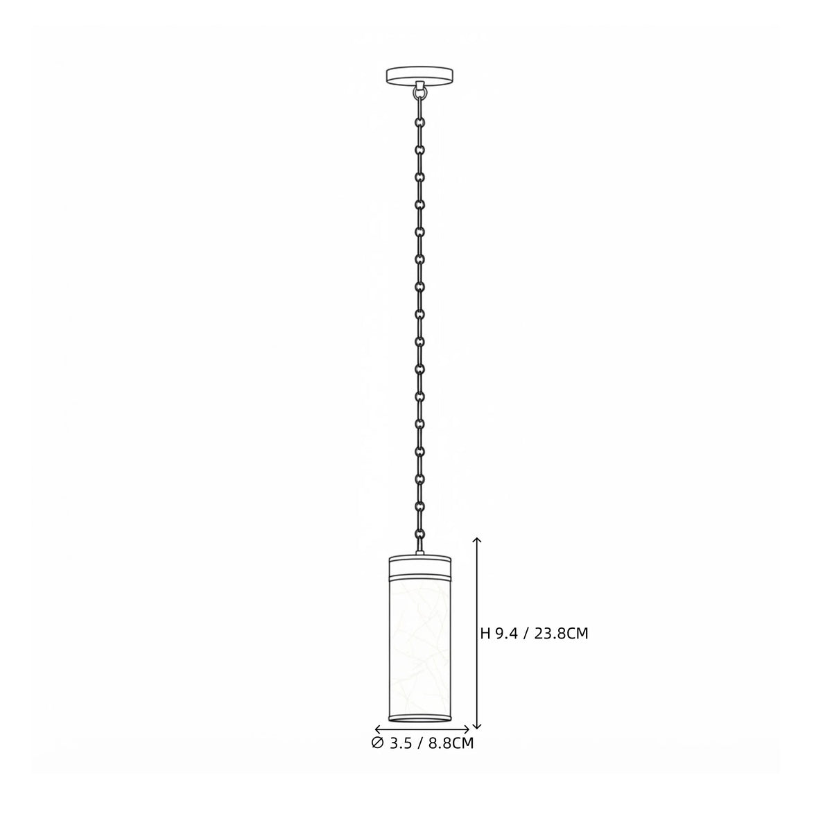 Modern Single Pendant Alabaster Cylinder Light Line Art Dimension Diagram