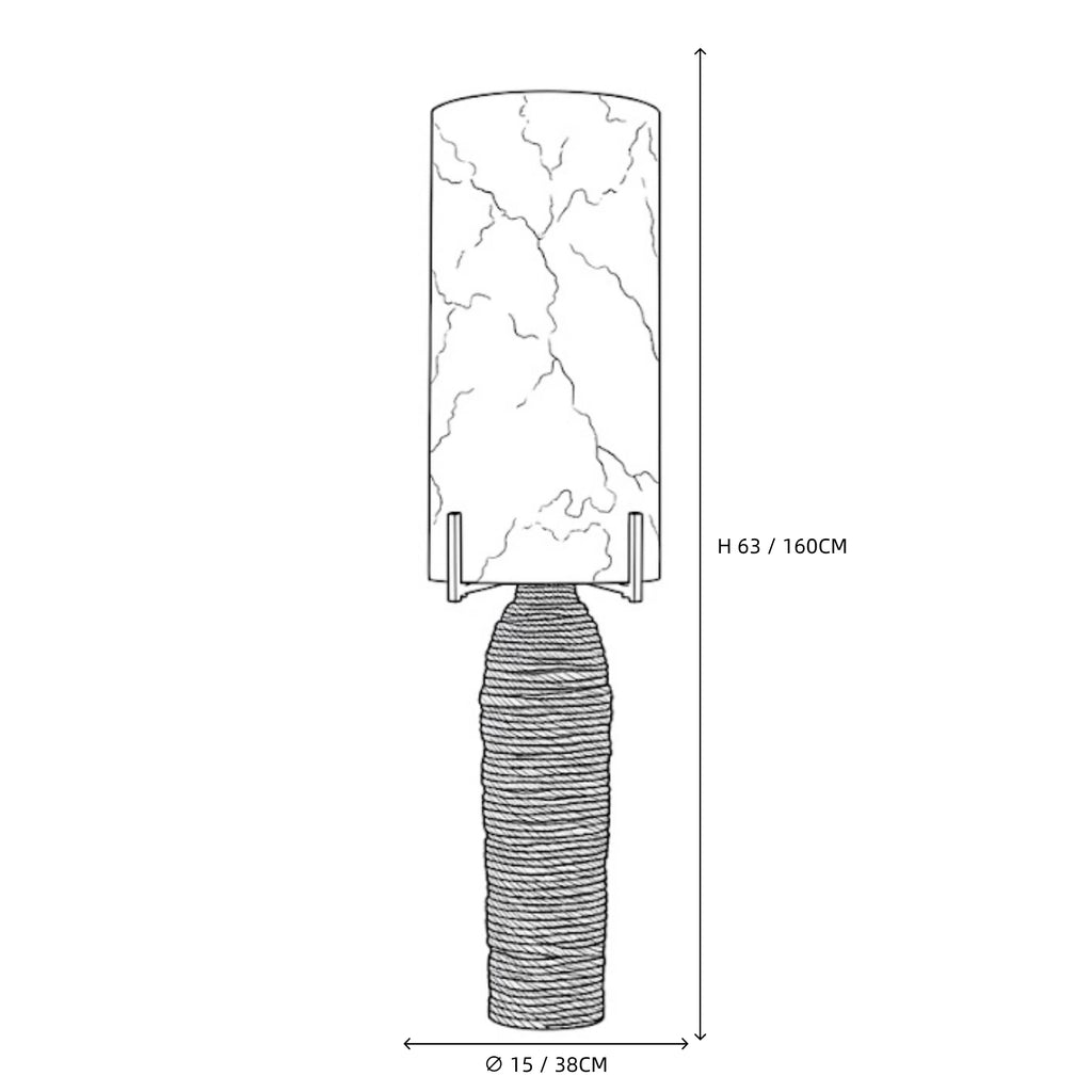 Modern Textured Black Base and Alabaster Cylinder Table Lamp Line Art Dimension Diagram
