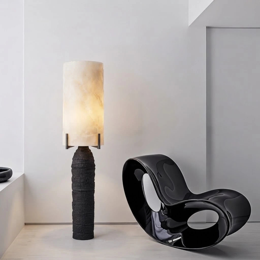 Modern Textured Black Base Table Lamp in Minimalist Interior Decor