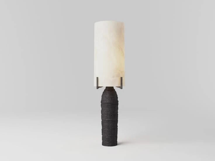 Modern Alabaster Cylinder Table Lamp Off State Studio Display on Pure White Background
