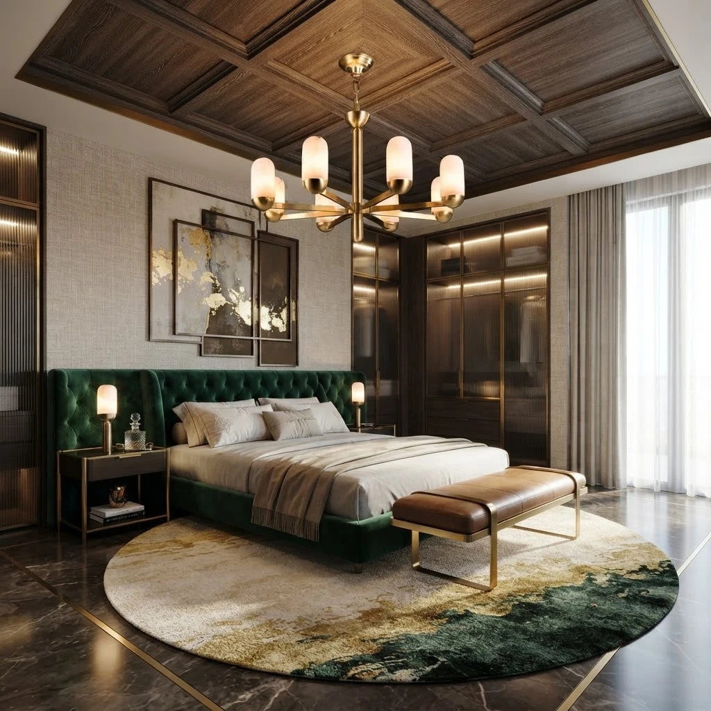 Modern Alabaster Cylinder Chandelier in Master Bedroom Suite