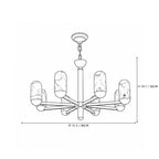 Modern Brass Multi-Head Alabaster Cylinder Chandelier Line Art Dimension Diagram
