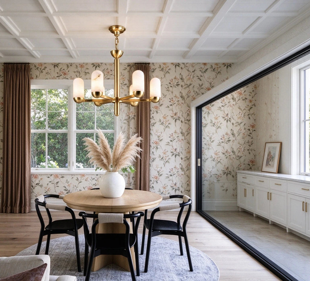 Modern Brass Chandelier in Elegant Dining Space