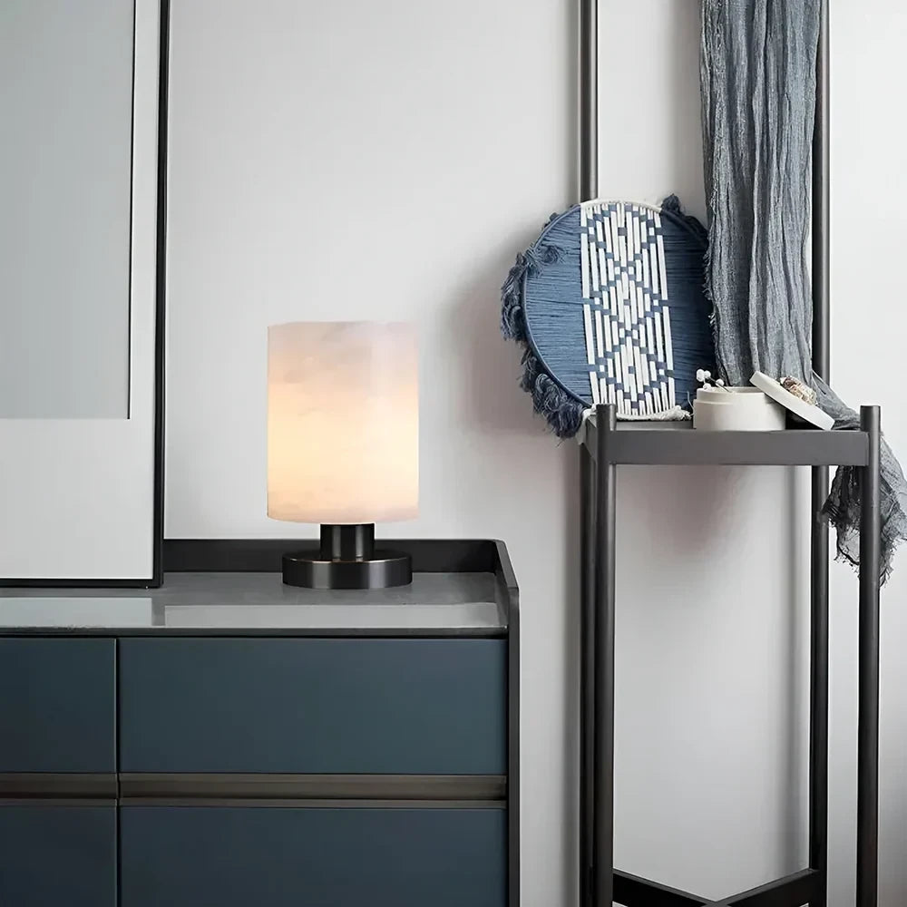 Modern Alabaster Accent Lamp on Entryway Console Table