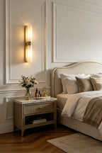 Modern Brass Alabaster Wall Sconce in Elegant Bedroom Decor