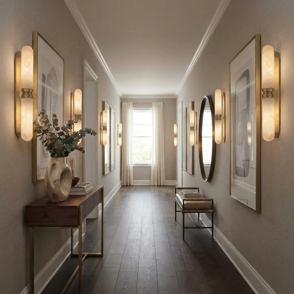 Modern Alabaster Wall Sconce in Grand Hallway Space