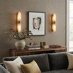 Modern Brass Alabaster Wall Sconce in Contemporary Living Room