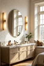 Modern Alabaster Wall Sconce in Bright Bathroom Interior