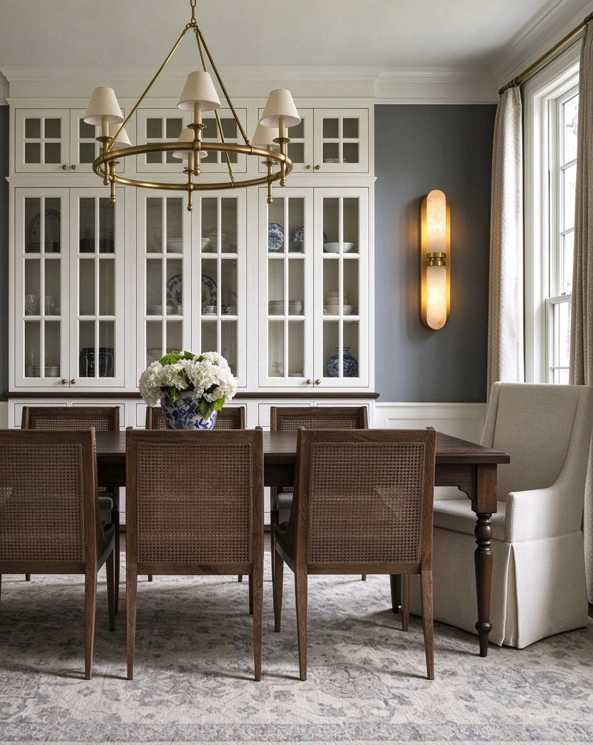 Modern Alabaster Wall Sconce in Elegant Dining Room Setting   