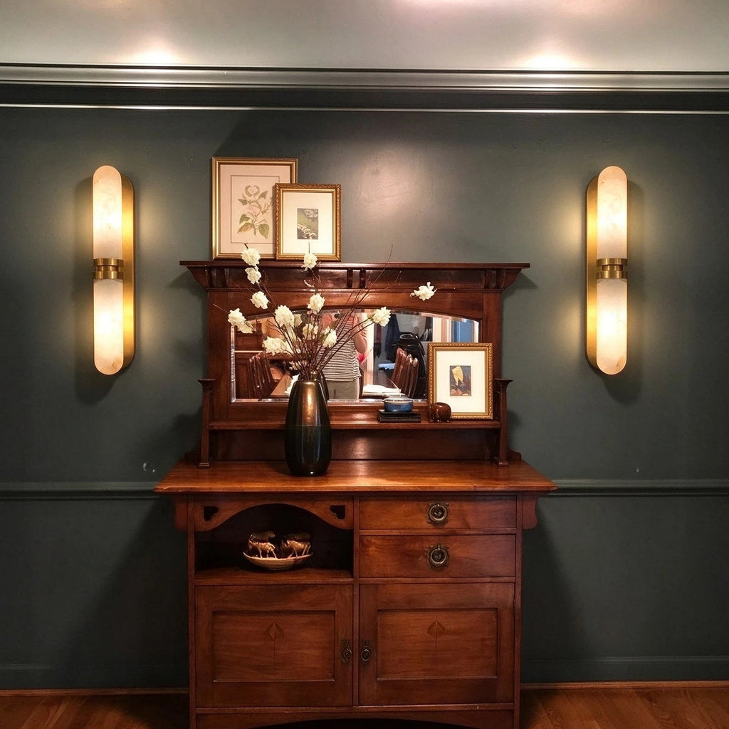 Modern Alabaster Wall Sconce in Designer Entryway Foyer