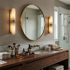 Modern Alabaster Wall Sconce in Contemporary Master Bathroom