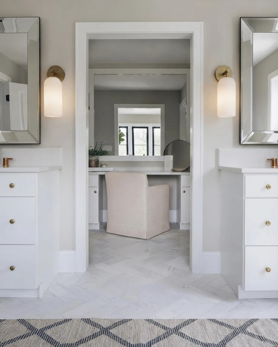 Modern Brass Wall Sconces in Hallway Interior