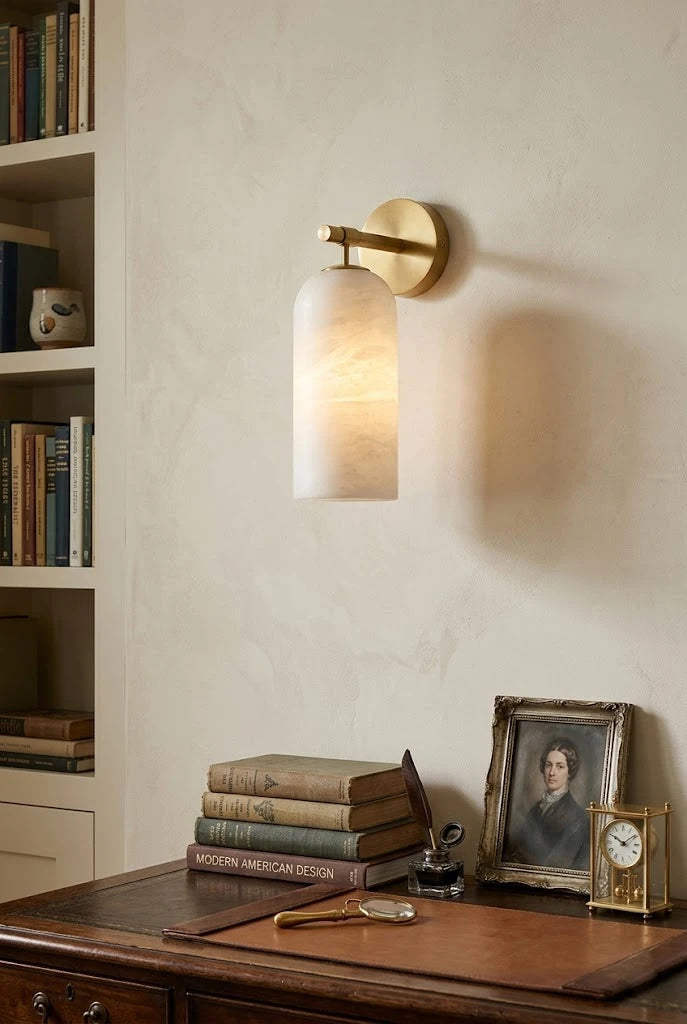 Modern Frosted Glass Wall Sconce Over Home Office Desk