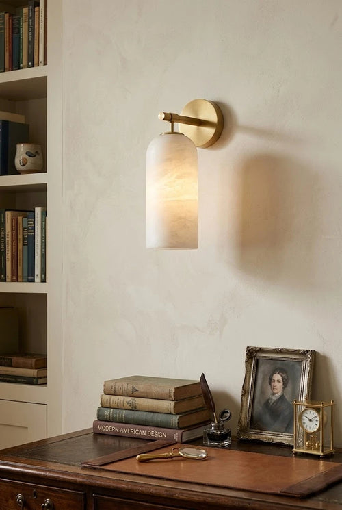 Modern Frosted Glass Wall Sconce Over Home Office Desk