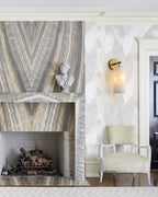 Modern Brass Wall Sconce in Living Room Fireplace Setting