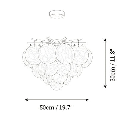 Modern Small Brass Globe Art Glass Chandelier Line Art Dimension Diagram