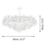 Modern Large Brass Globe Art Glass Chandelier Line Art Dimension Diagram