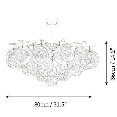 Modern Large Brass Globe Art Glass Chandelier Line Art Dimension Diagram