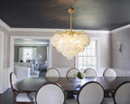 Modern Brass Globe Art Glass Chandelier in Formal Dining Room