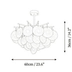 Modern Medium Brass Globe Art Glass Chandelier Line Art Dimension Diagram
