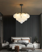 Modern Brass Globe Textured Chandelier in Luxury Master Bedroom