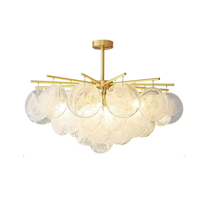 Front View of Modern Brass Globe Art Glass Chandelier Studio Display