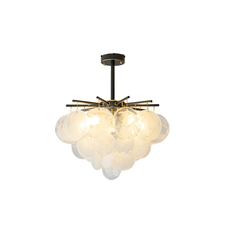 Front View of Modern Black Frame Globe Art Glass Chandelier Studio Shot