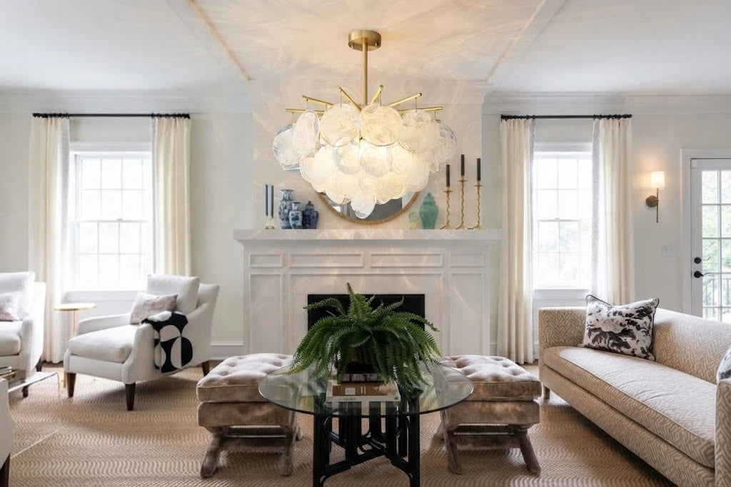 Modern Brass Globe Art Glass Chandelier in Classic Living Room