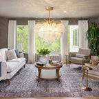 Modern Brass Globe Textured Art Glass Chandelier in Bright Living Room