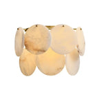 Modern Alabaster Disc Wall Sconce with Layered Round Marble Plates and Warm Light on Pure White Background